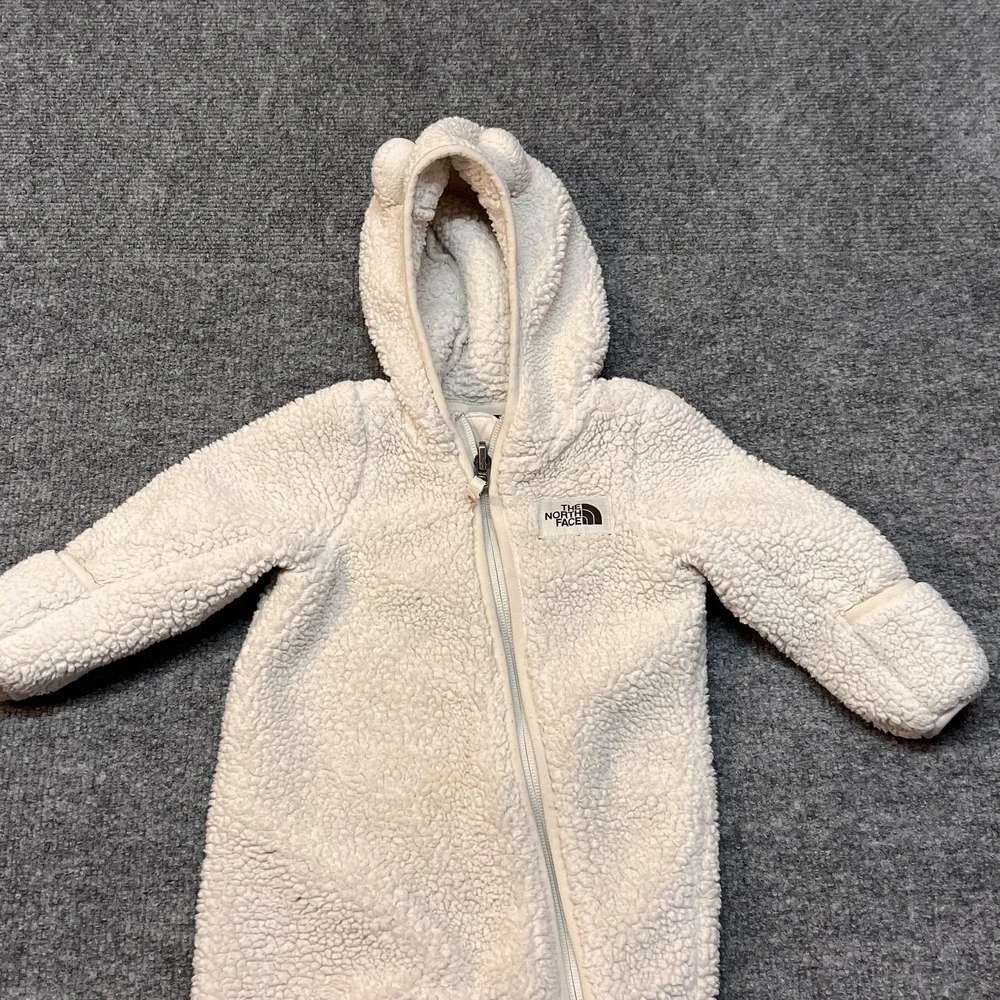 The North Face Snowsuit Baby 3-6 Months White Fleece Bear Ears Hooded Full Zip